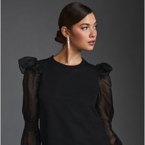 Elegant Black Women's Top with Sheer Sleeves